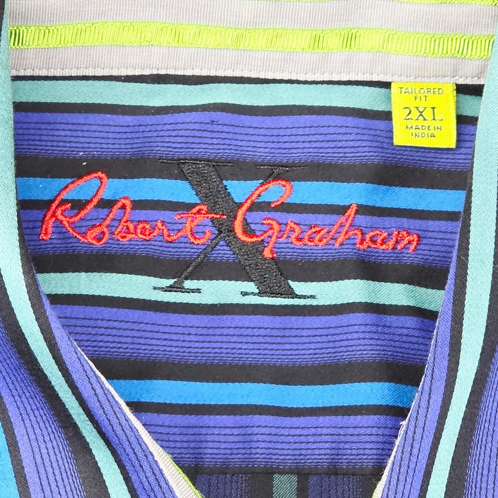 Robert Graham Shirt Men's 2XL Blue Striped Tailored Fit Long SleeveButton Down - Picture 3 of 9